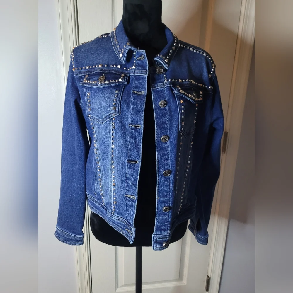 NINA ROSSI Studded Blue Denim‎ Jacket. Sz M. NWT